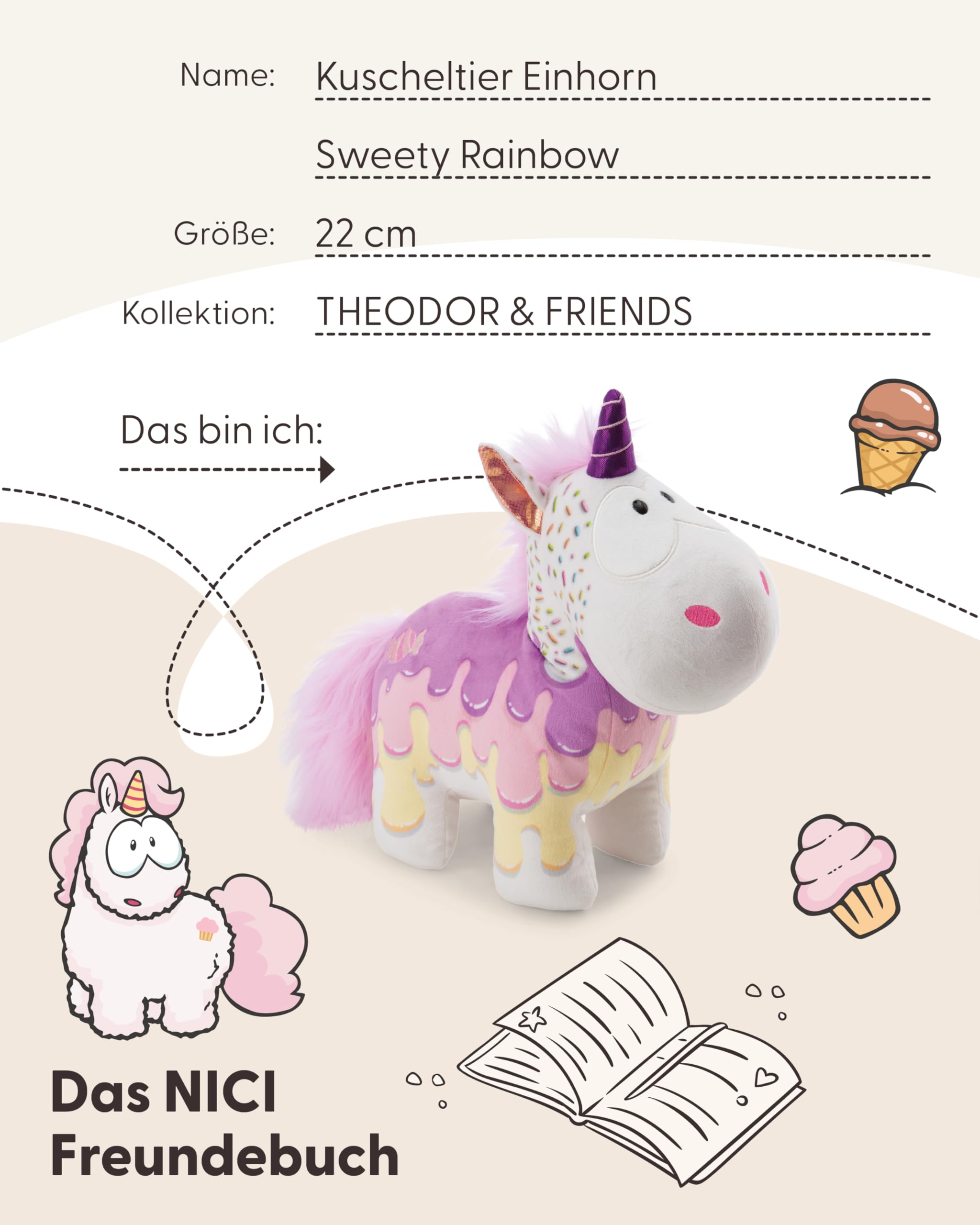 NICI Kuscheltier Einhorn Sweety Rainbow 22cm - Weiss - Weiches Plüschtier – niedliches Stofftier zum Kuscheln & Spielen – tolle Geschenkidee für Kinder & Erwachsene - 61906 5