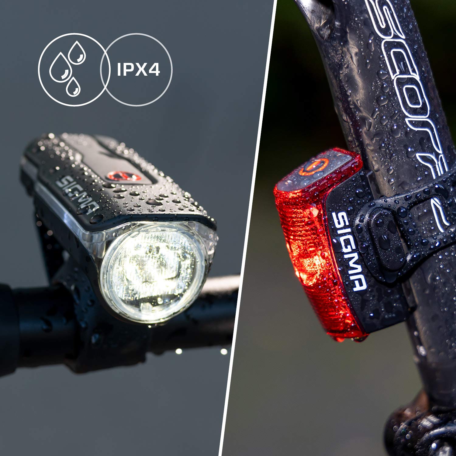 Sigma LED Fahrradlicht Set Aura 60 und Infinity | StVZO zugelassenes, akkubetriebenes Vorderlicht und Rücklicht | spritzwassergeschütztes Fahrradbeleuchtungsset 5