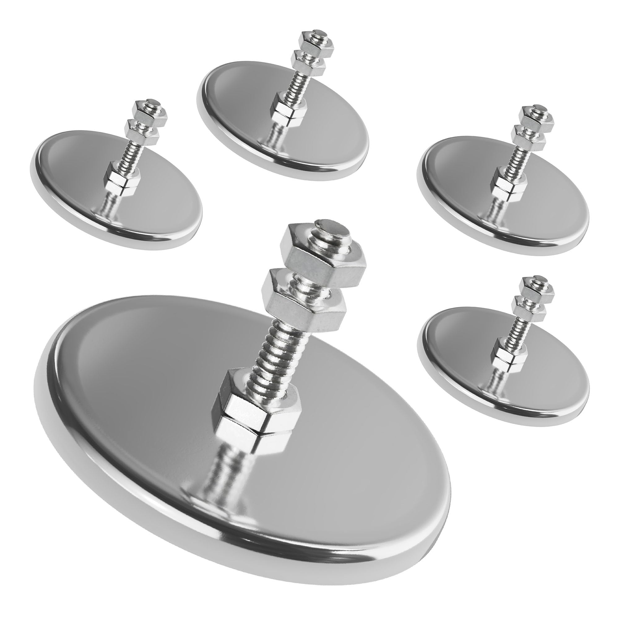 Master Magnetics Ceramic Round Base Magnet with Bolt and Nuts Pack - Heavy-Duty Strong Magnets - 35 lb Pull Each - Nickel-Plated - 2.04" D - 1.25" H - 5-Pack