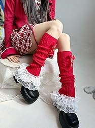 Leoparts Women's Knit Leg Warmers Y2K Bow Lace Trim