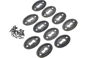 dophee 10Pcs Oval Stamped Antique Brass Decorative Keyhole Cover Plate, Keyhole Escutcheon Plate for Cabinet, Door, Dresser, Drawers, Desk Furniture Hardware