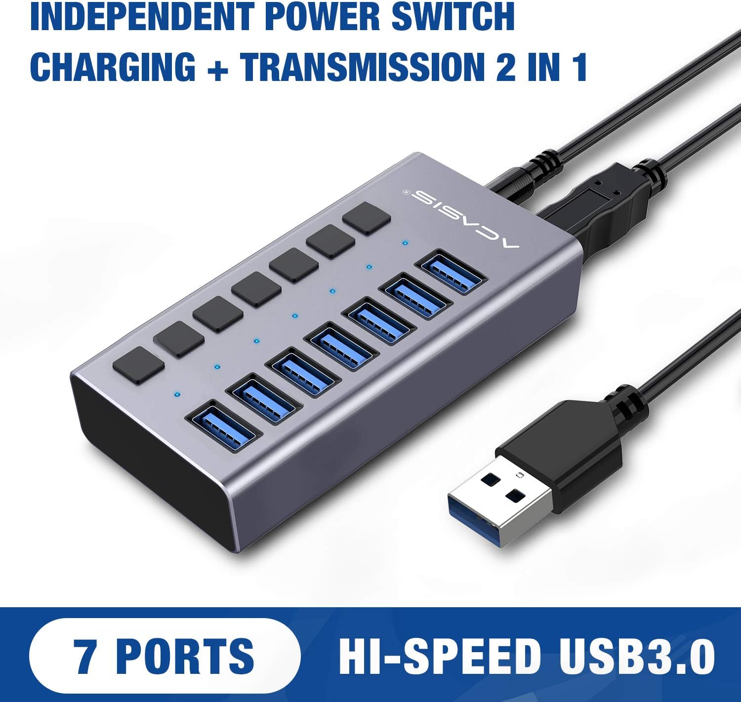 Powered USB Hub - ACASIS 7 Ports 36W USB 3.0 Data Hub - with Individual On/Off Switches and 12V/3A Power Adapter USB Hub 3.0 Splitter for Laptop, PC, Computer, Mobile HDD, Flash Drive and More: Computers & Accessories