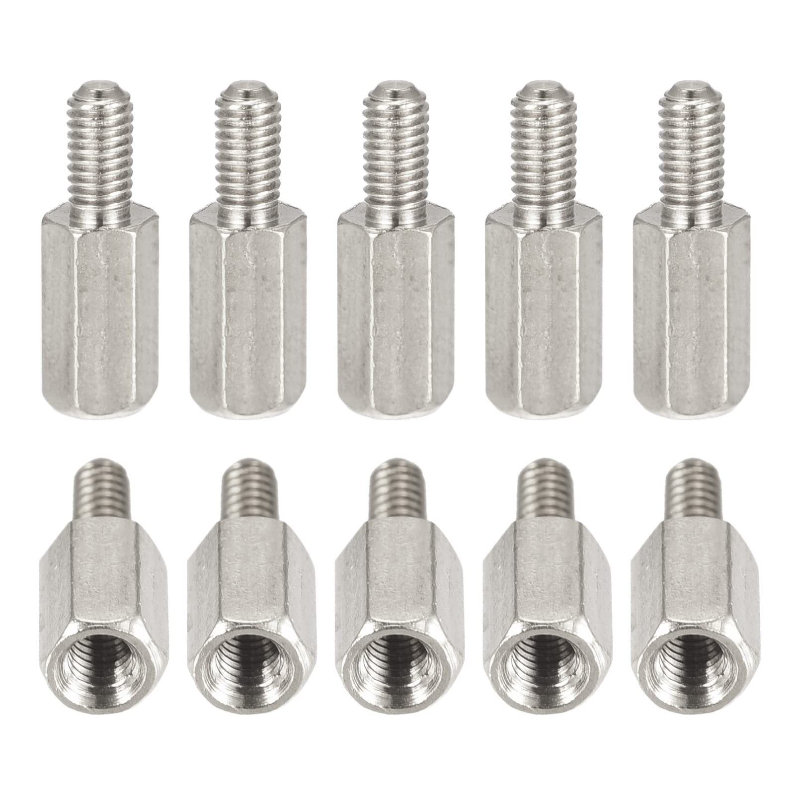 DTGN M3x8x5mm(DxHLxML) - Brass Hex Standoff -30Pack- Good for Electronic Machine - Male to Female Spacer Screw Nuts - Silver