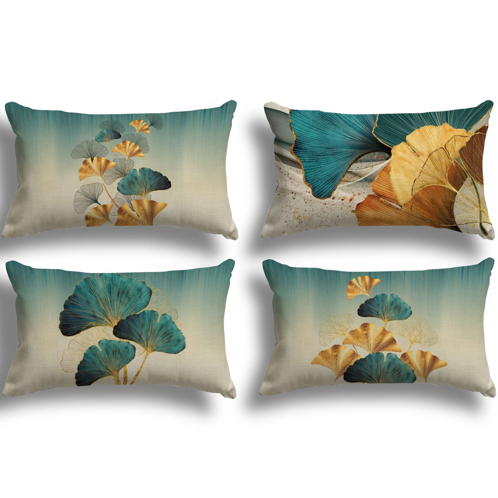 ZWJD Cushion Covers 30 x 50 cm, Set of 4 Outdoor Decorative Linen Cushions with Geometric Pattern for Sofa & Living Room, A050-12