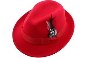 HOMSFOU Men’s Wide Brim Fedora Hat Red Felt Wool Jazz Cap Soft Brimmed Classic Dress Hat for Parties