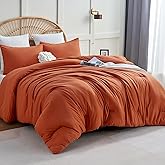 CozyLux Terracotta King Size Comforter Set, 3 Pieces Burnt Orange Rust Solid Breathable Quilted Bedding Sets, Luxury Fluffy Soft Bed Set with Down Alternative Comforter and 2 Pillowcases All Season