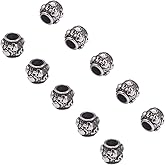 UNICRAFTALE 10pcs 9.5mm Barrel with Skull Beads Stainless Steel Beads 4.5mm Hole Skull Loose Beads Spacer Beads Antique Silver Halloween Beads for Jewelry Making DIY Bracelet Necklace
