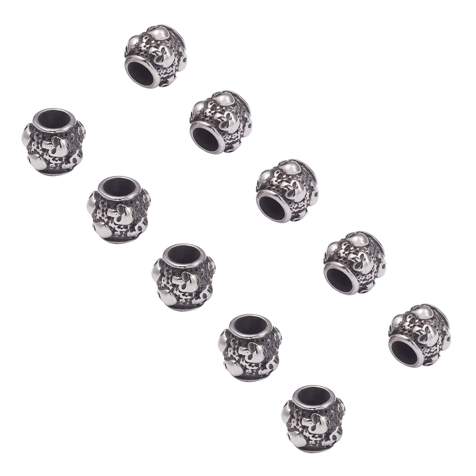 UNICRAFTALE about 10pcs 9.5mm Barrel with Skull Beads Stainless Steel Beads 4.5mm Hole Skull Loose Beads Spacer Beads Antique Silver Halloween Beads for Jewelry Making DIY Bracelet Necklace