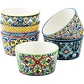 6 oz Ceramic Ramekins Set of 6, Boho Baking Cups &amp; Dessert Dishes | Oven Safe, Ideal for Creme Brulee, Souffle, Custard, Pudding, Lava Cake &amp; Everyday Baking