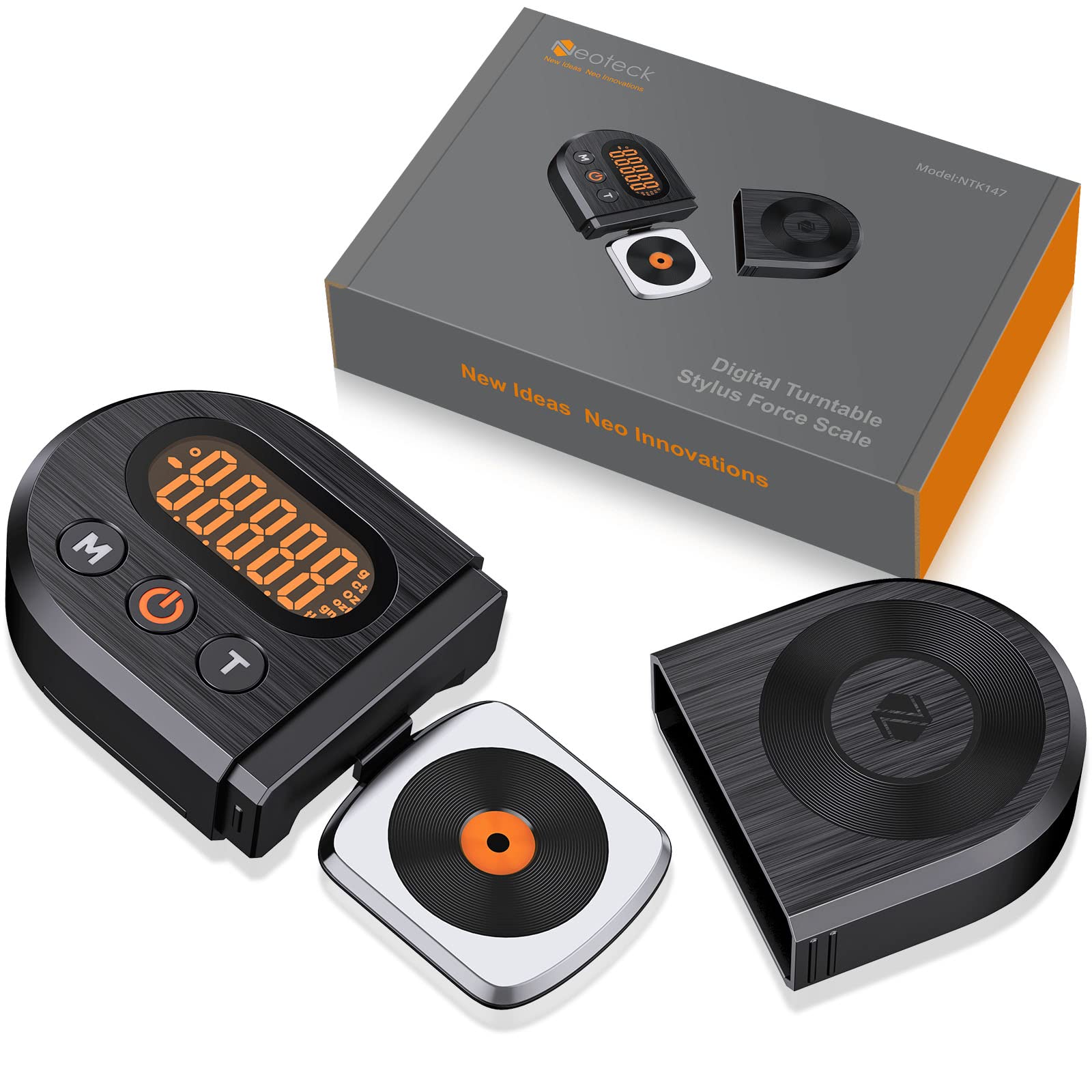 Neoteck Upgraded Digital Turntable Stylus Pressure Gauge 0.01g/5.00g with Orange LCD Backlight and 5g Weight for Tonearm Phono Cartridge
