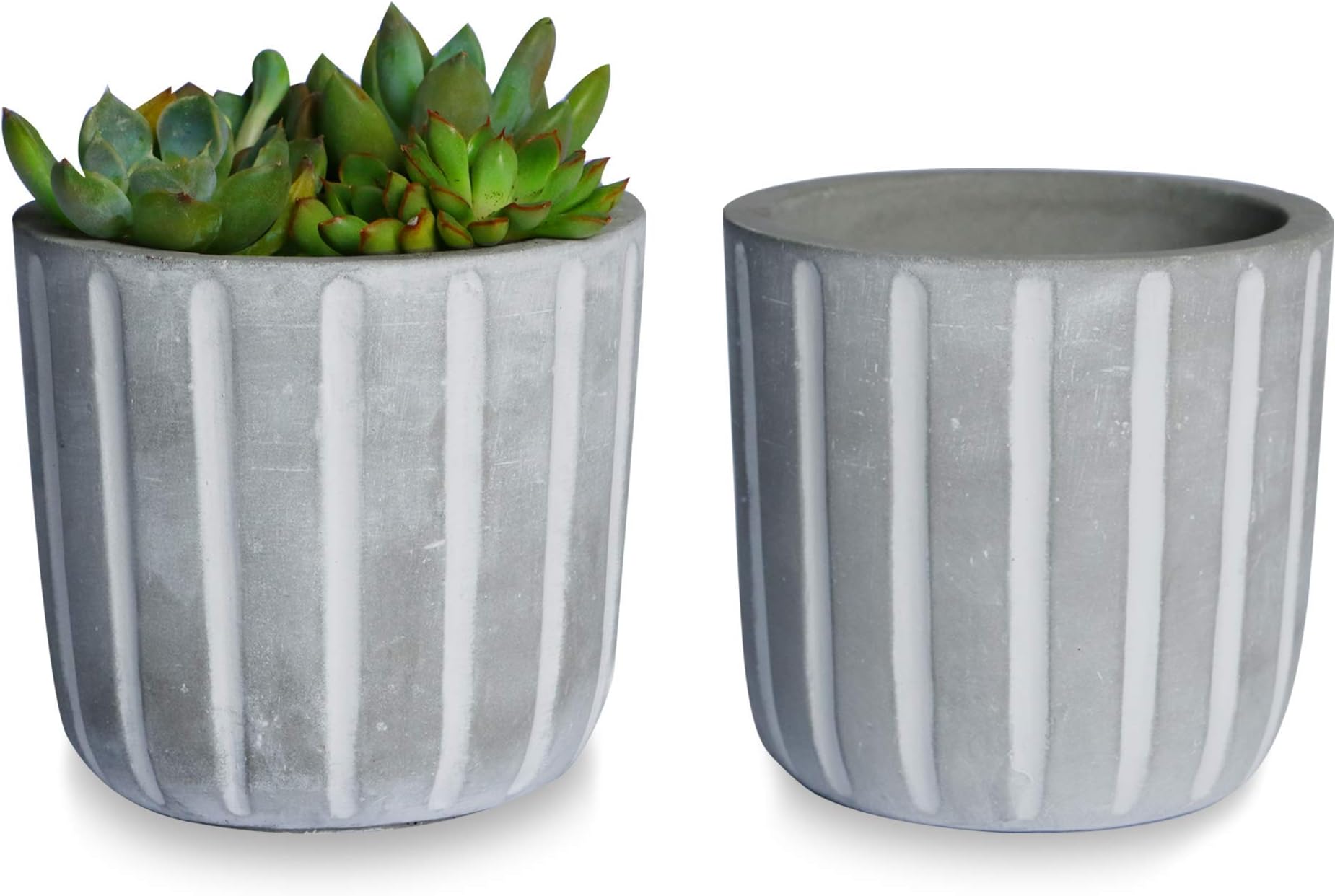 SQOWL 4inch Modern Round Cement Succulent Planter Pot Set of 2,Small Concrete Flower Pot Cactus Planter Herb Plant Pot with Drain Hole,Gray and White Indoor Outdoor