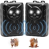 OBEST 2 Pcs Under Hood Rodent Deterrent with Strobe Light & 2 Power Supply Methods, Ultrasonic Mouse Deterrent for 12V Cars T