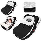 TinyPalsa Winter Baby Carseat Cover, Warm Cozy Infant Car Seat Covers with Plush Lining for Cold Weather, Waterproof Carseat Canopy with Adjustable Collar, Universal Fit for Boys & Girls (Black)