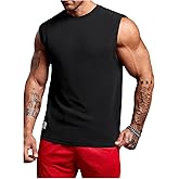 OYOANGLE Men's Letter Textured Sleeveless Muscle Gym T Shirts Crew Neck Tank Tops Workout Athletic Casual Shirts