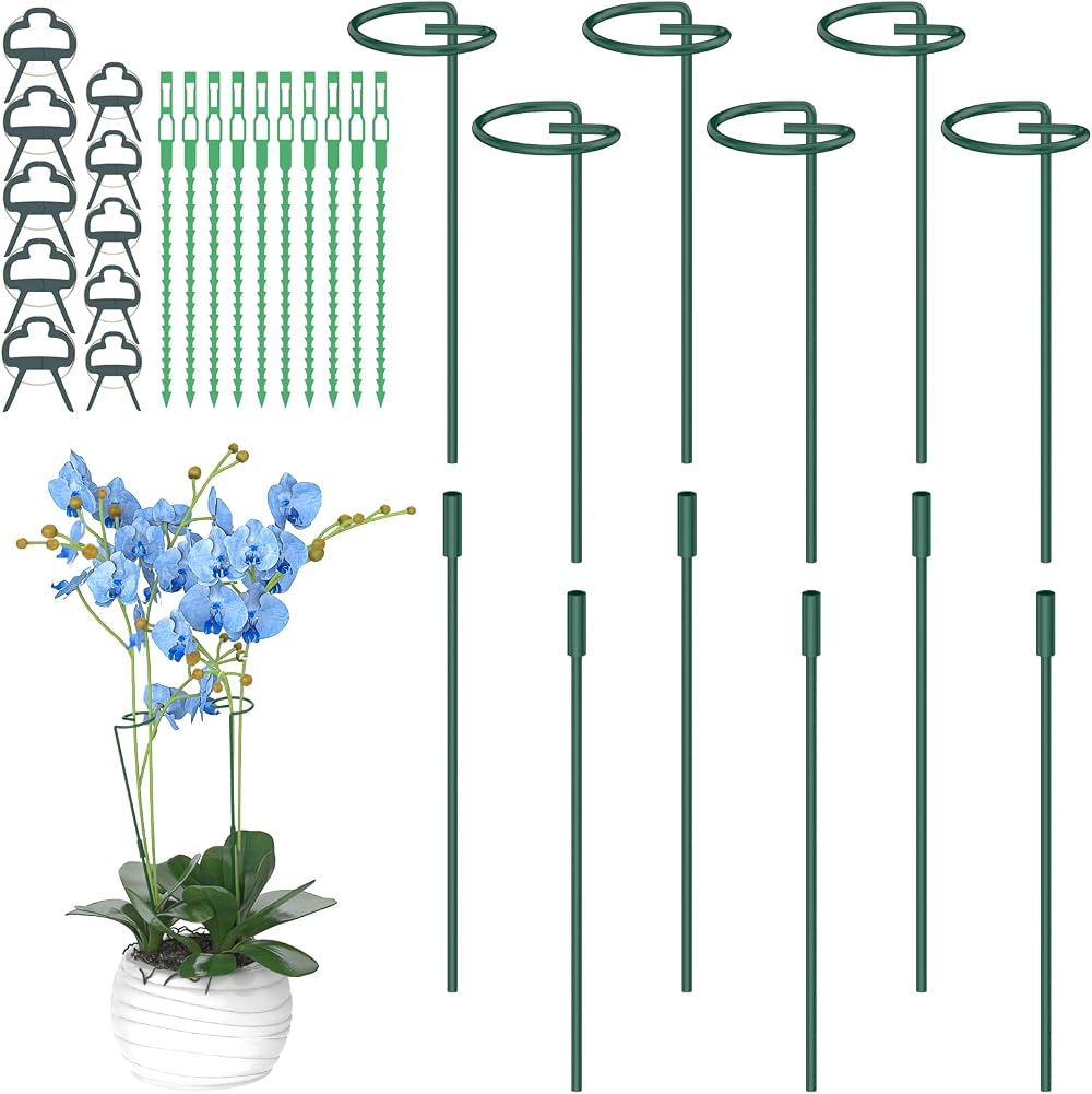 Hanotic 6Pcs Plant Support Stakes 30/60/90cm with Rings Clips Twistties