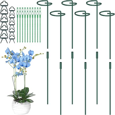 Hanotic 6Pcs Plant Support Stakes 30/60/90cm with Rings Clips Twistties