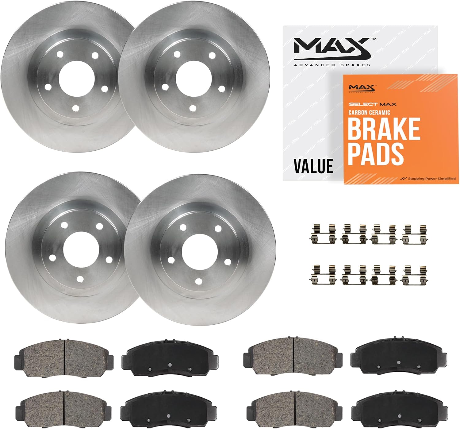 MAX Advanced Brakes - Brake Kit For 2011-2018 Volkswagen Jetta (288mm Dia Front Rotors), 2013-2019 Volkswagen Beetle| Carbon Ceramic Brake and Rotor Kit Front and Rear| OE Replacement Brake Rotors