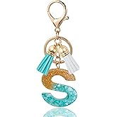 ANHBKAR Initial Letter Keychain Cute Resin with 2 PU Tassel, Letter Keychain for Backpack Charms, Initial Keychains for Women