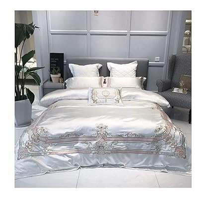 Amazon Com Slowly Mist White Brown Palace Embroidery Duvet Cover