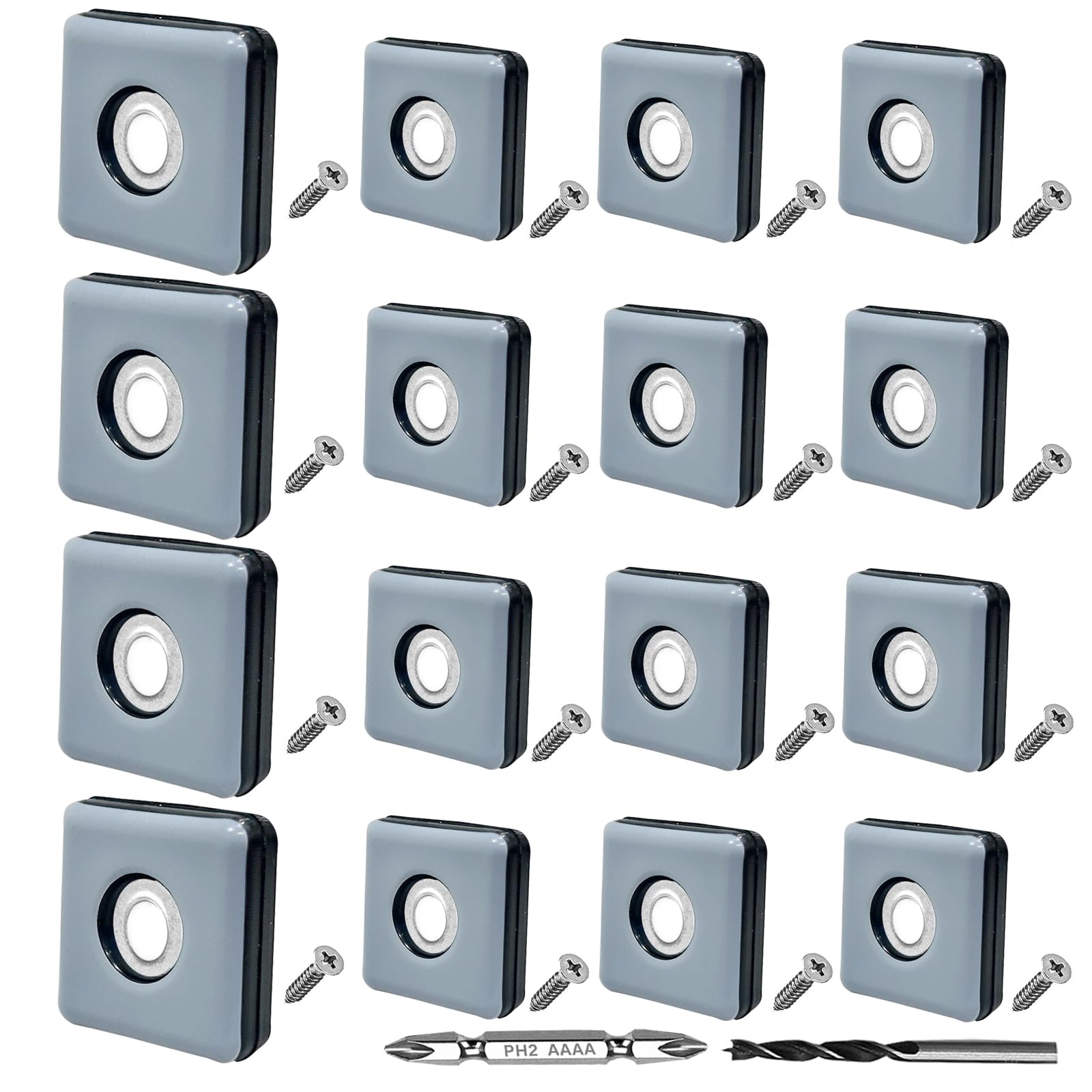 DXLing 16 PCS Furniture Sliders 25mm Screw On Teflon Feet Furniture Gliders Teflon Screw in Square Easy Gliders Teflon Moving Sliders with Screws Drill and Bit - Feet Protector for Hard/Wood Floors