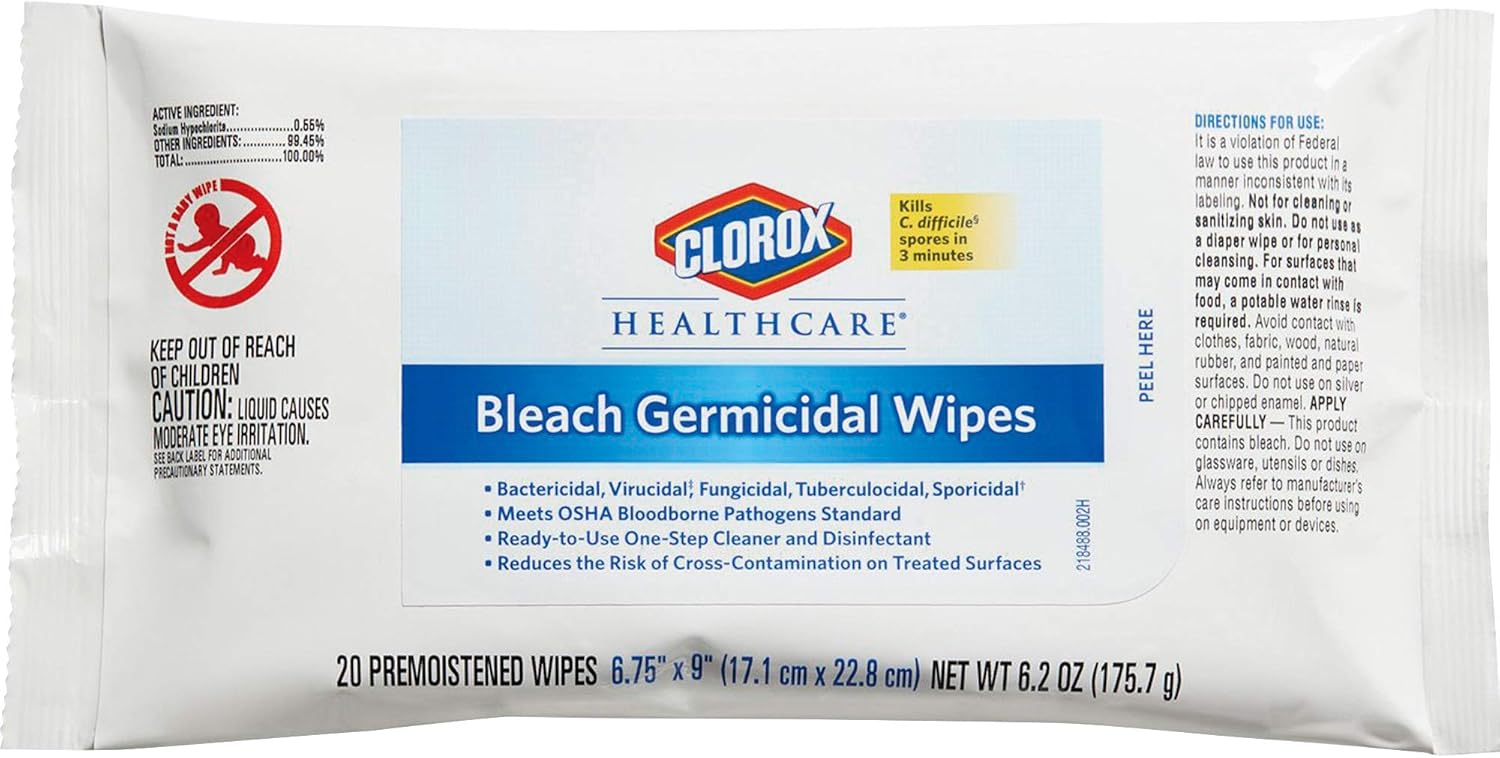 Clorox Healthcare Bleach Germicidal Wipes, 20 Count Soft Pack (31469
