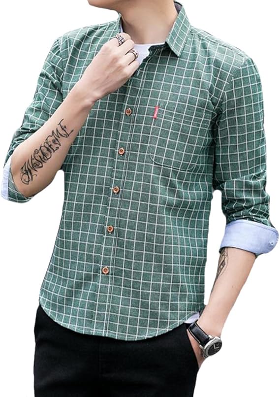 Amazon Mengfan メンズ シャツ 春 カジュアルシャツ おしゃれ ワイシャツ ゆったり 薄手 長袖 チェックシャツ ビジネス シャツ ブラウス メンズ Tシャツ カットソー 流行れ 黒 シャツ 通販