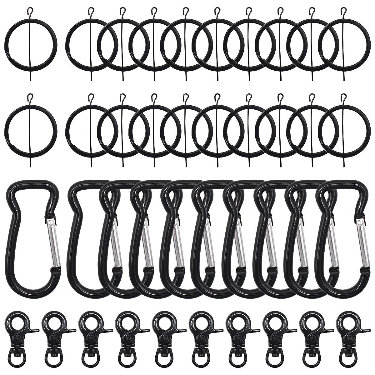 Carabiner Clip Set, Regerly 10 Pcs Locking Carabiner Clips 10 Pcs Mini Carabiner Spring Snap Clips 20 Pcs Metal Split KeyRings for Camping Traveling Hiking Outdoor Black (Not for Climbing)