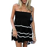 Tube Top Dress for Women Summer Solid Strapless Mini Dresses, Off The Shoudle Ruffle Beach Dress