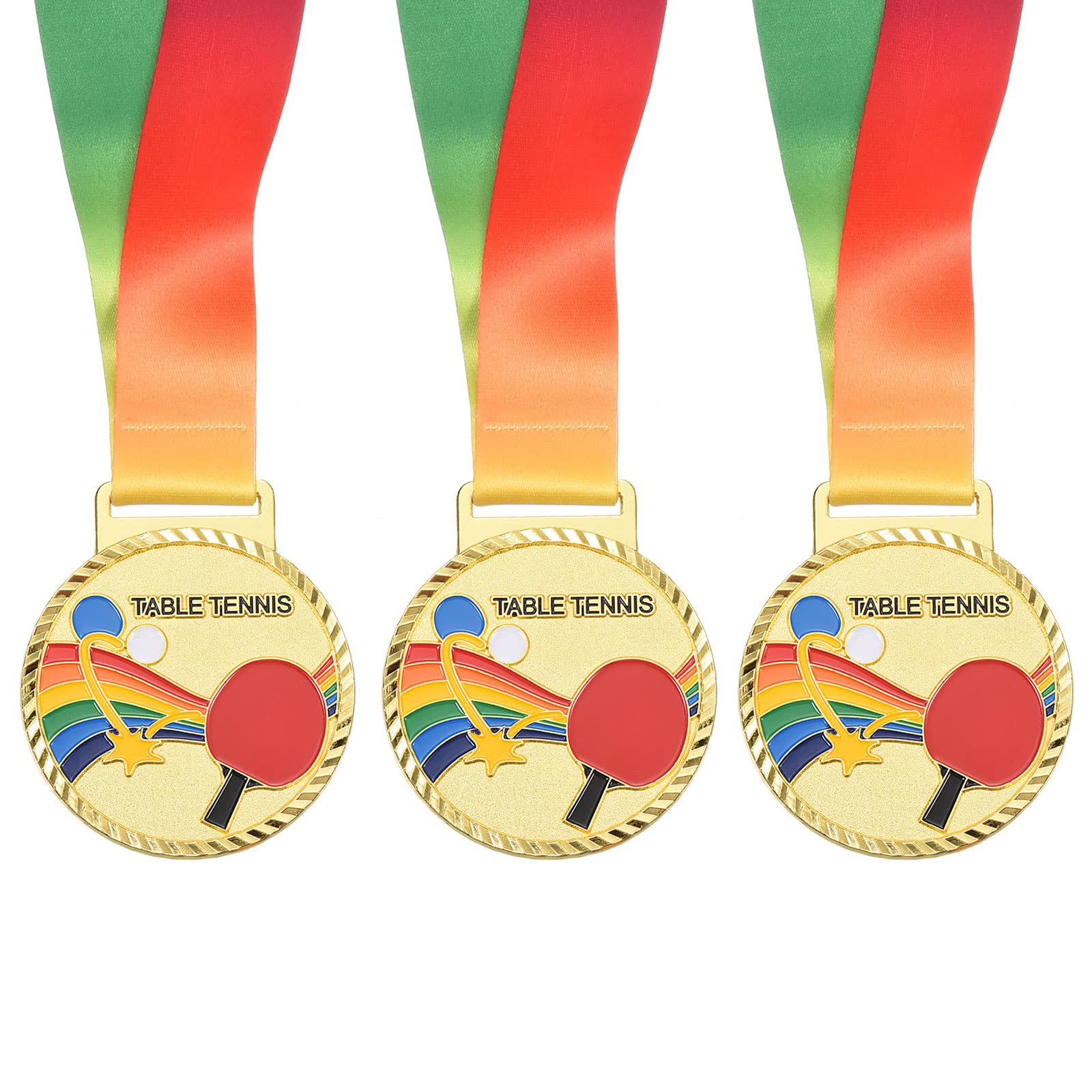 PATIKIL 2.7" Ping Pong Medals, 3 Pack Table Tennis Award Medals Gold Medal with Ribbon Multicolor for Games Sports Competitions