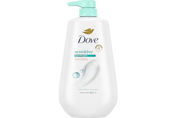 Dove Body Wash with Pump Sensitive Skin For 24hr Lotion-Soft Skin Moisturizing Skin Cleanser Gentle Hypoallergenic Formula wi