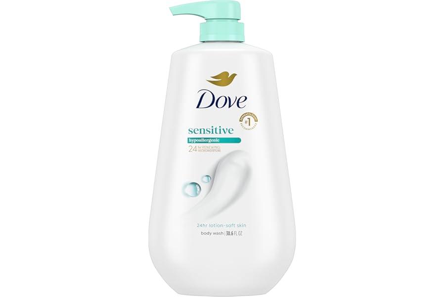 Dove Body Wash with Pump Sensitive Skin For 24hr Lotion-Soft Skin Moisturizing Skin Cleanser Gentle Hypoallergenic Formula with No Sulfates No Parabens 30.6 oz