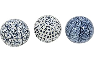 Galt International 4" Diameter Blue & White Floral Chinoiserie Ceramic Ball (Set of 3) Style 2 | Decorative Ball Vase Bowl Filler