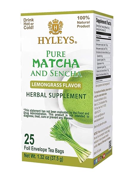 HYLEYS MATCHA TEA BAGS WITH LEMONGRASS – 25 TEA BAGS (JAPANESE PURE MATCHA WELLNESS GREEN TEA)