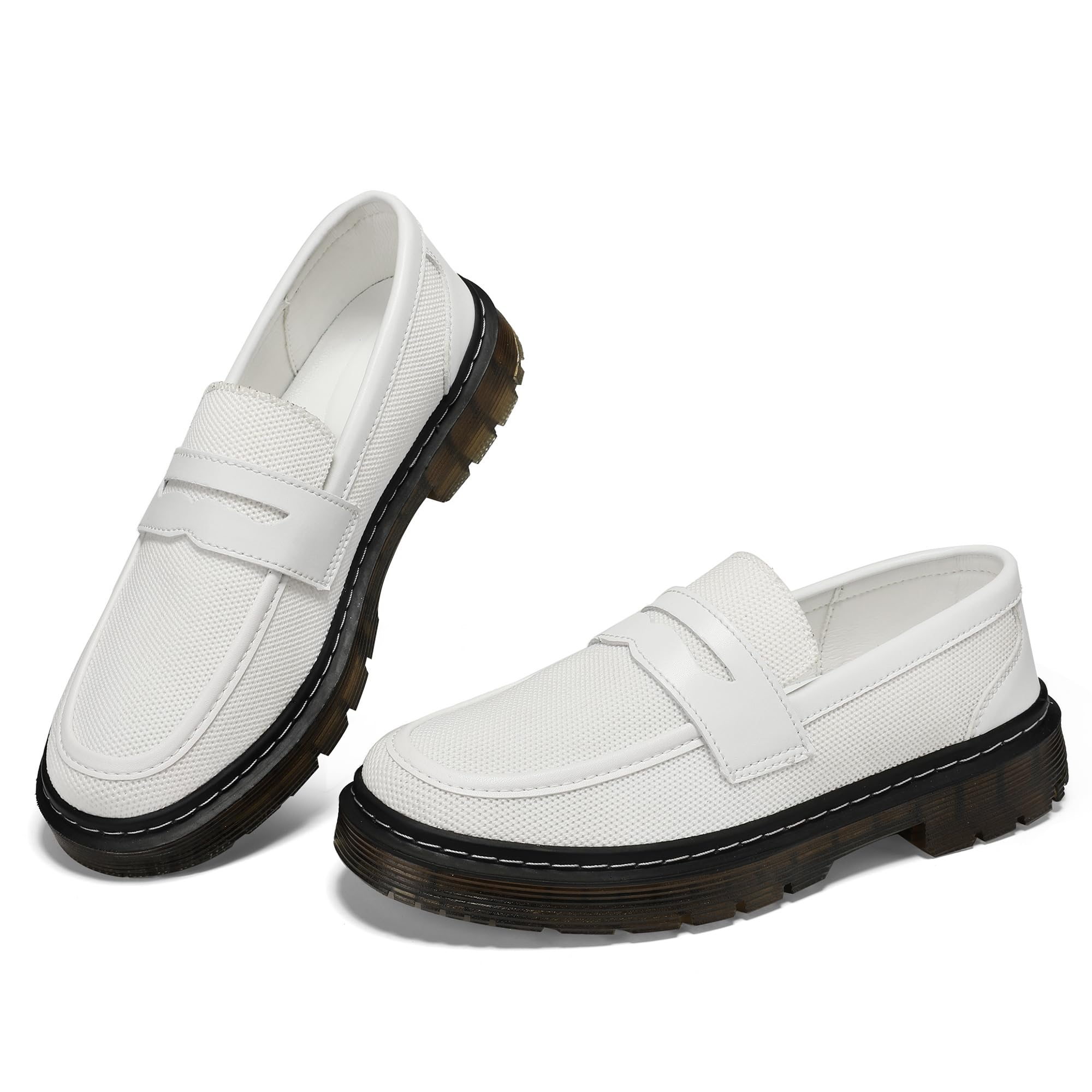 ilatyia Women's Mesh Penny Loafers Breathable Knitted Flat Shoes Comfortable & Lightweight Slip-Ons White,6.5 US