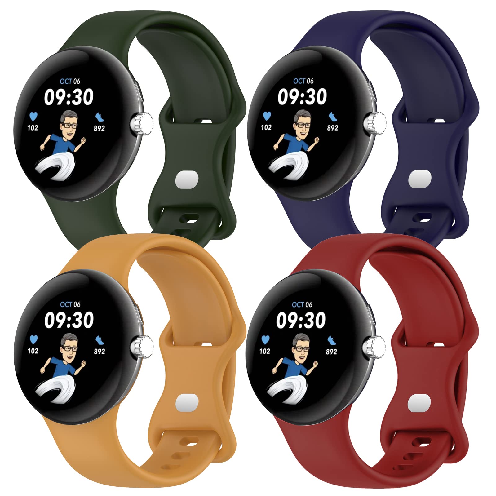 SOLOLUP 4 Pack Silicone Straps for Google Pixel Watch 4/3/2/1 Strap 41mm Men Women,Soft Silicone Sport Band Adjustable Waterproof Wristband Replacement Bracelet for Google Pixel Watch 4 3 2 1 Band,S