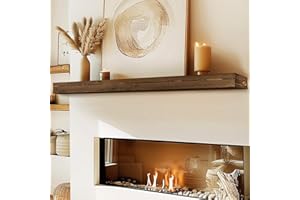 ABSWHLM 72x8x3 Fireplace Mantel - Handcrafted Hollow Rustic Solid Wood Wall Mounted Floating Shelf with Invisible Heavy Duty Wood Bracket (Weathered Brown)