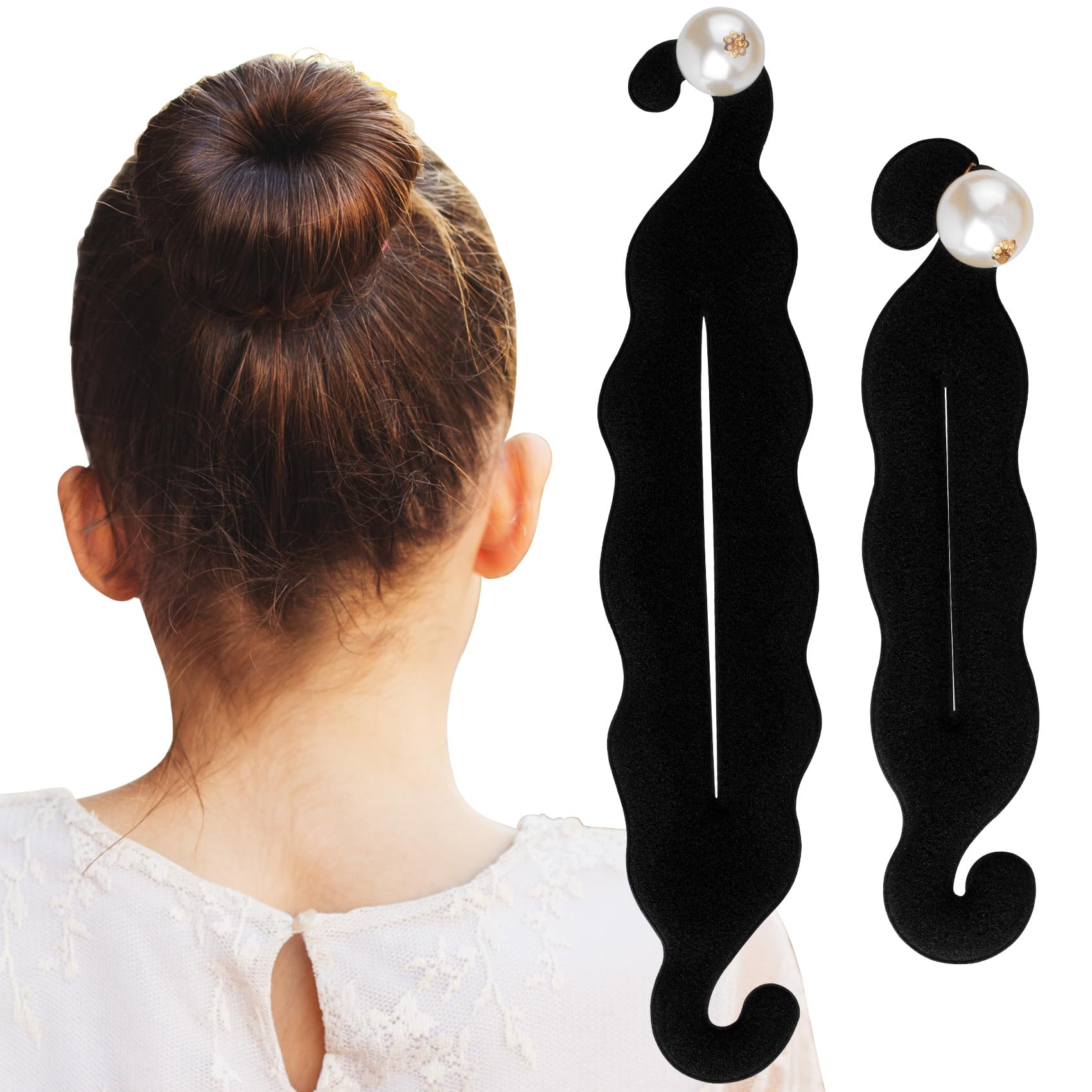 Photo 1 of Pndeyo 2pcs Hair Bun Maker for Women, Non-Slip Hair Bun Shaper Curler, Lazy Sponge Bun Updo Hair Styling Accessories for Long Thin Curly Straight Wavy Hair- Black