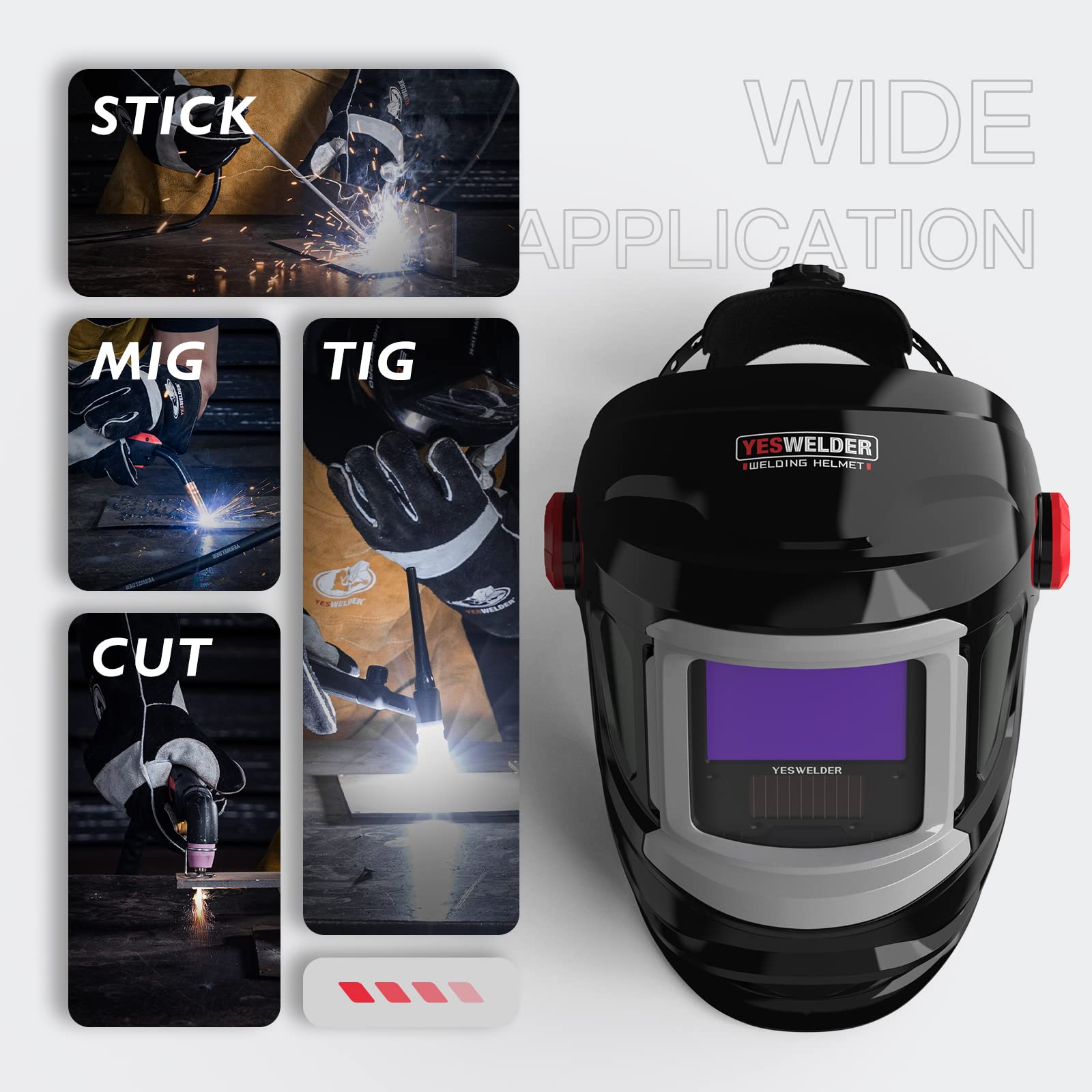 YESWELDER Flip-up Auto Darkening Welding Helmet with Large view, Digital Welding Lens, 1/1/1/1 True Color 4 Arc Sensor Wide Shade 4/5-9/9-13 Welder Mask for TIG, MIG, ARC, CUT and GRIND