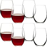 Set of 8 - Stemless Wine Glasses, 15 Oz Smooth Rim Standard Wine Glass Tumbler for Red, White Wine, Dishwasher Safe