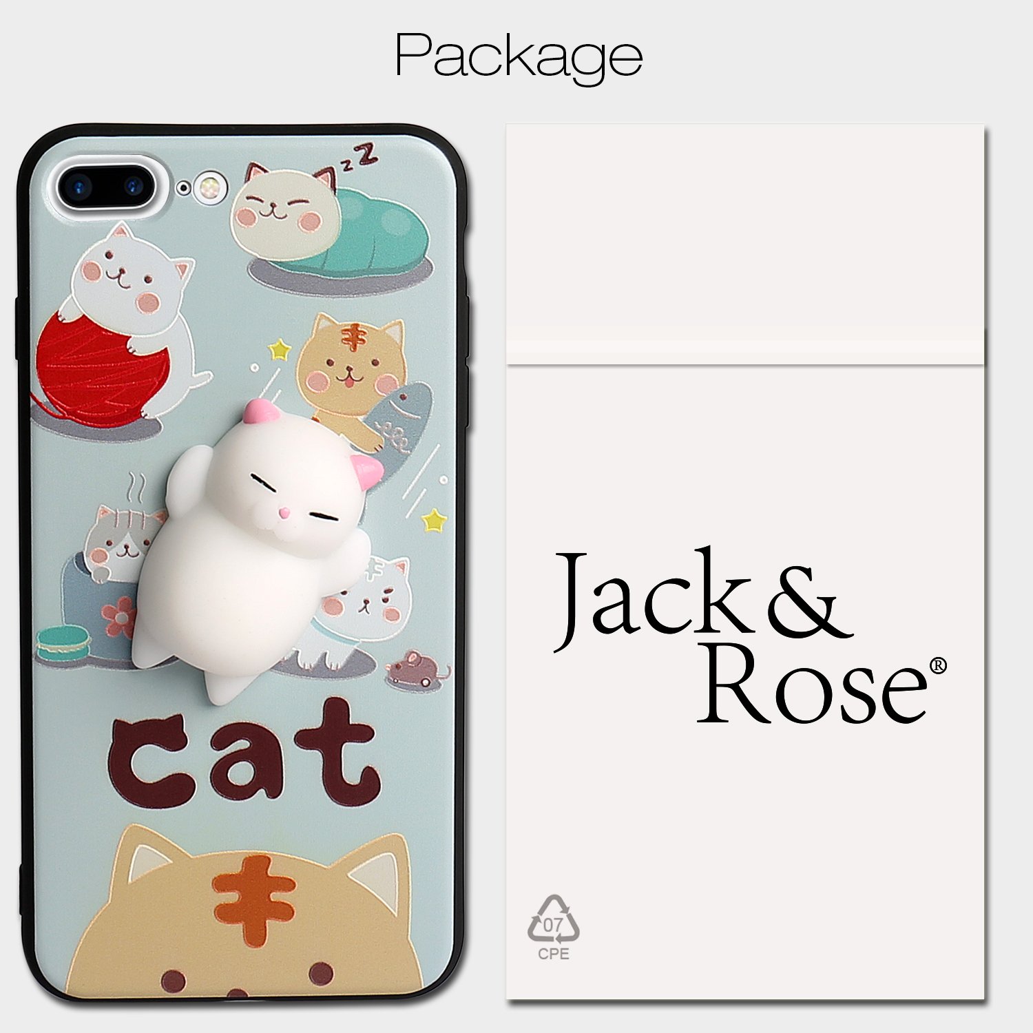 Cute Fashion Fresh Novel Squishy Cat for iPhone 6 6s 6s plus 7 7 plus Case, Lovely 3D Soft Silicone Cartoon Animal TPU Protective Back Phone Case