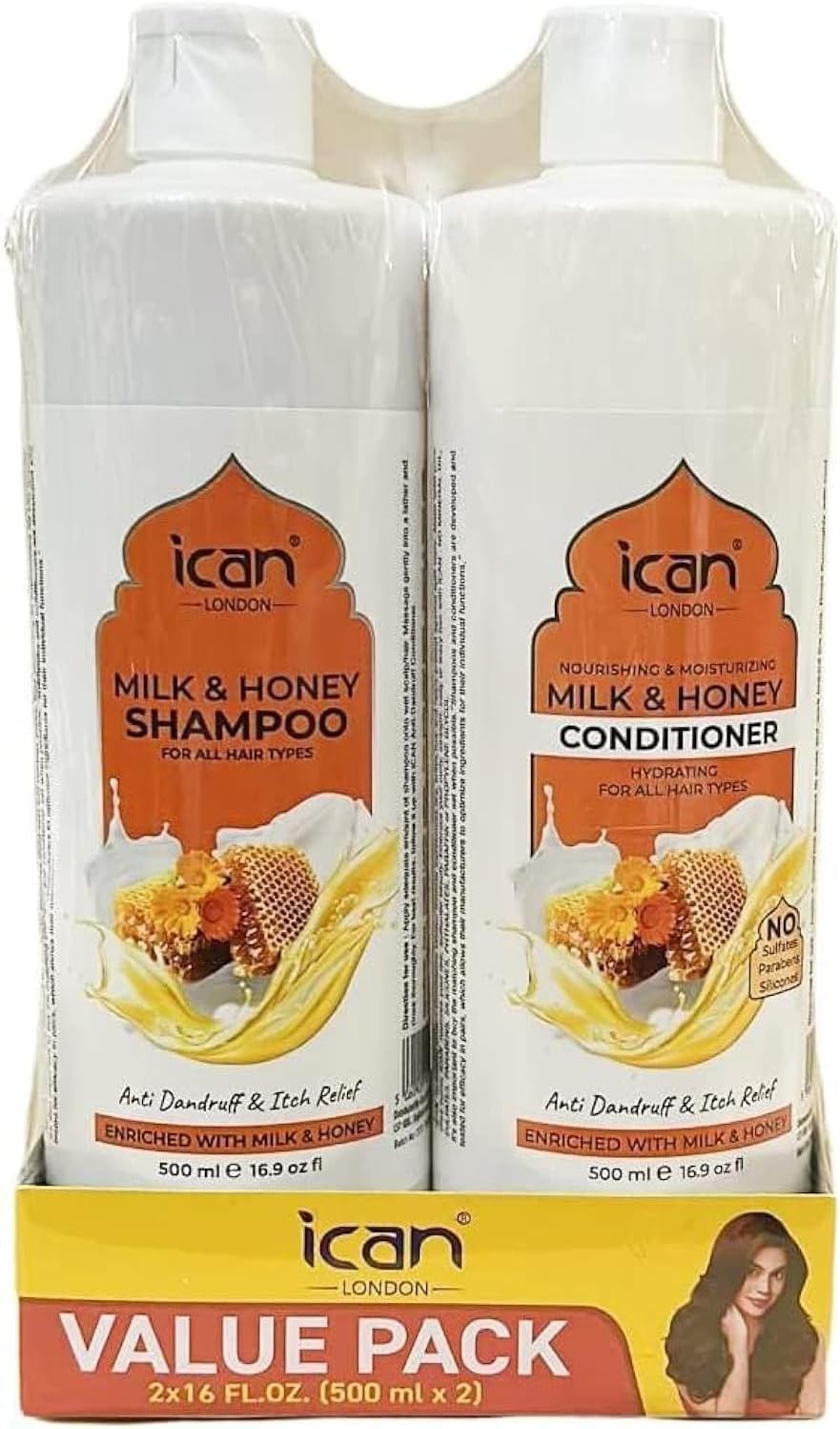 ICAN LONDON Milk & Honey Shampoo Conditioner Set Sulfate Free 500ml Pair