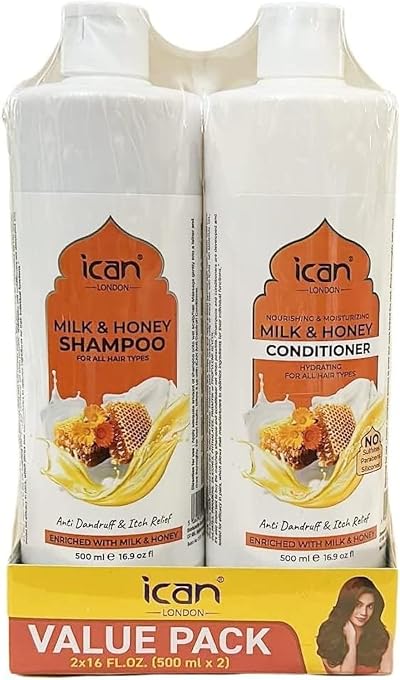 ICAN LONDON Milk & Honey Shampoo Conditioner Set Sulfate Free 500ml Pair