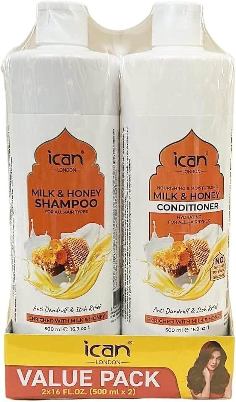 ICAN LONDON Milk & Honey Shampoo Conditioner Set Sulfate Free 500ml Pair