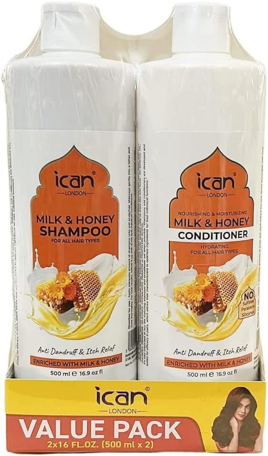 ican London Milk & Honey Shampoo + Nourishing Sulfate Free Conditioner Sets 500ml x 2