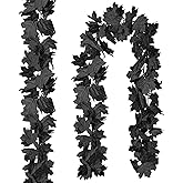 CQURE Black Maple Leaf Garland, 2PCS Halloween Garland Maple Leaves Fall Leaves Hanging Vines Halloween Thanksgiving Decor for Home Table Front Porch