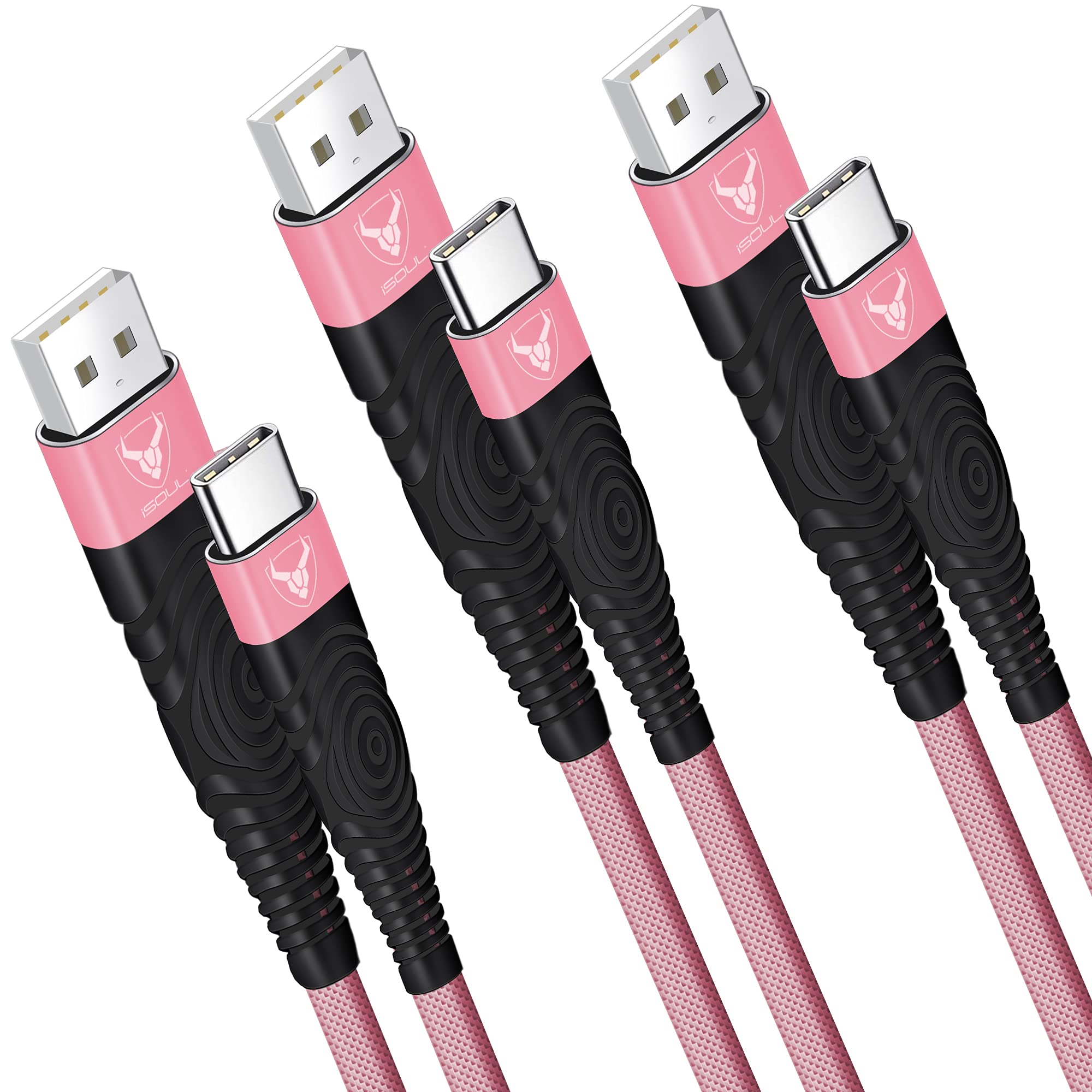 USB C Charger Cable 3 Pack 15CM, 1M, 2M USB A to USBC Cable Type C Charger Fast Charging Phone Lead for iPad Air iPhone 17 16 15 Pro Max Plus, Samsung Galaxy S25 S24 Ultra, Google Pixel Rose Gold