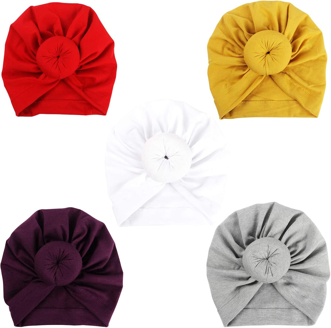 BQUBO 5 Pieces Cute Turban Hats for Baby Girls Vintage Soft Bun Knot Infant Toddler Baby Cap: Clothing