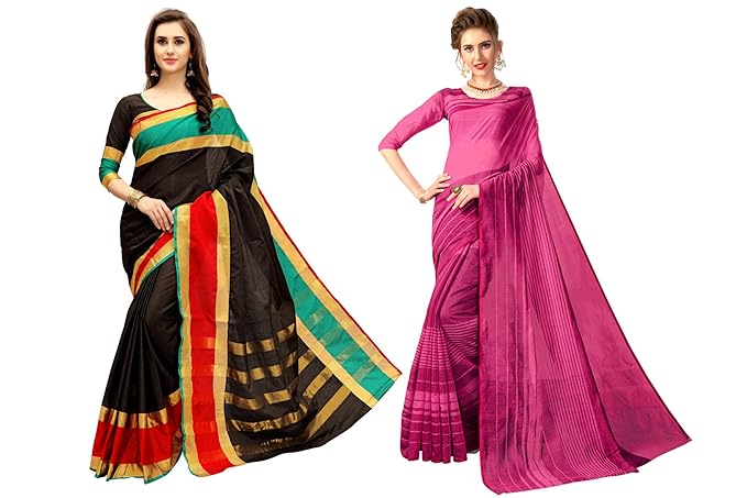 Womens Cotton Silk Saree Combo Pack of 2 (Multicolored)