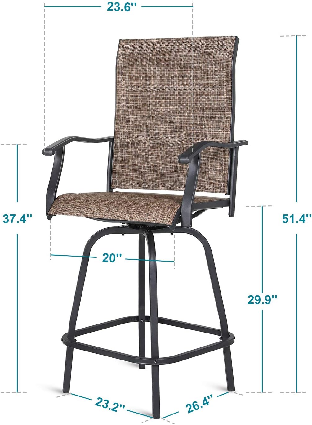 Patio Bar Height Chairs All-Weather 360-Degree Outdoor Swivel Bar Stools Foam Containing Cotton Set of 2 for Lawn Backyard Garden: Kitchen & Dining