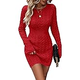 ZAFUL Womens Cable Knit Sweater Dress Long Sleeve Crew Neck Winter Bodycon Mini Fall Dresses 2025